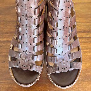 PIKOLINOS Leather Heeled Sandals Java W5A ,Olmo color ,EU 38(7.5-8 US )
